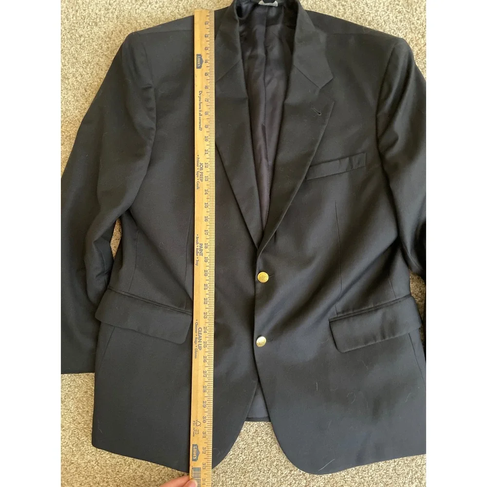 Jos A Bank Men's Blazer 44R Black Gold Crest Button Wool Sport Coat Flaw